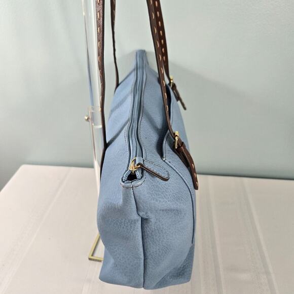 Liz Claiborne Blue Tote Bag with Brown Straps - Picture 4 of 11